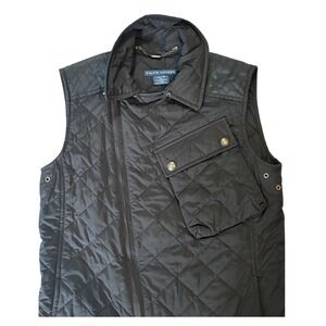 Ralph Lauren Quilted Vest Women's small cross‎ zip Black Sleeveless Layering Top